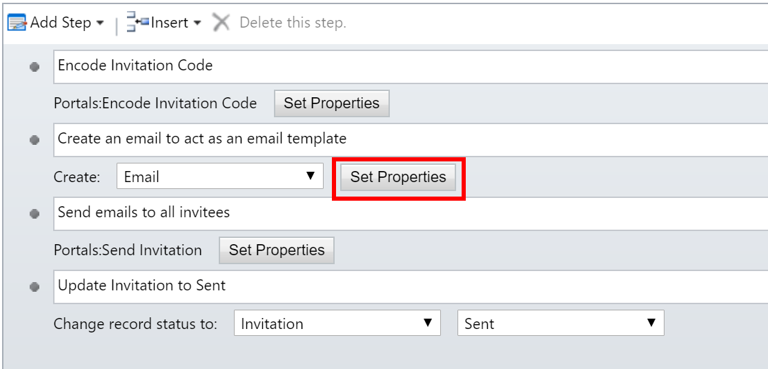 Set properties for Create Email.