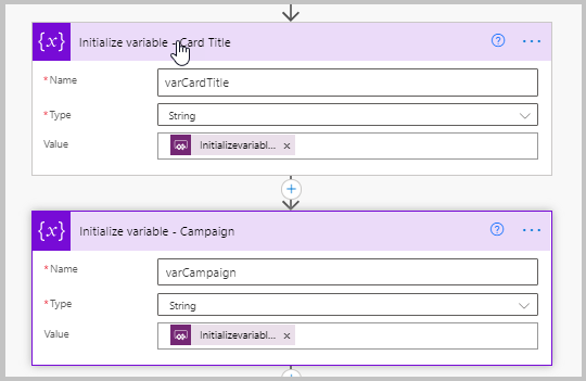 Initialize card title and campaign variable.