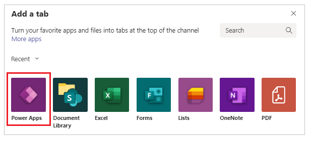 Add the PowerApps tab.