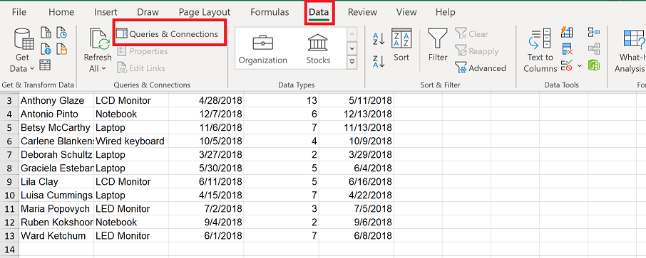 Queries and connections excel что это