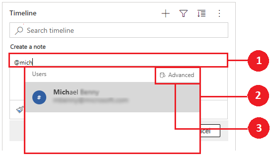 Add a mention or reference to a team member in a note on timeline.