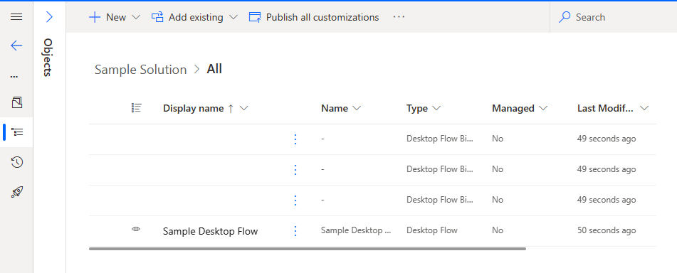 Screenshot of a desktop flow in a solution