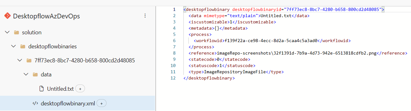 Screenshot of the diff tool in Azure DevOps on a desktop flow image.