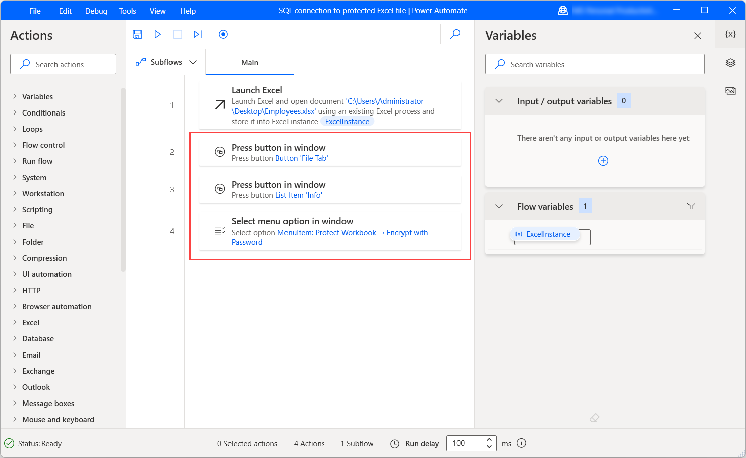 Screenshot of the UI actions used to select the Encrypt with Password option.