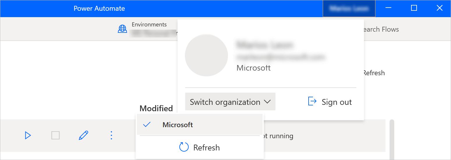 Screenshot of the switch tenants option.