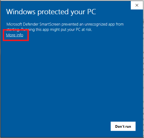 Screenshot of the Windows protected your PC dialog.