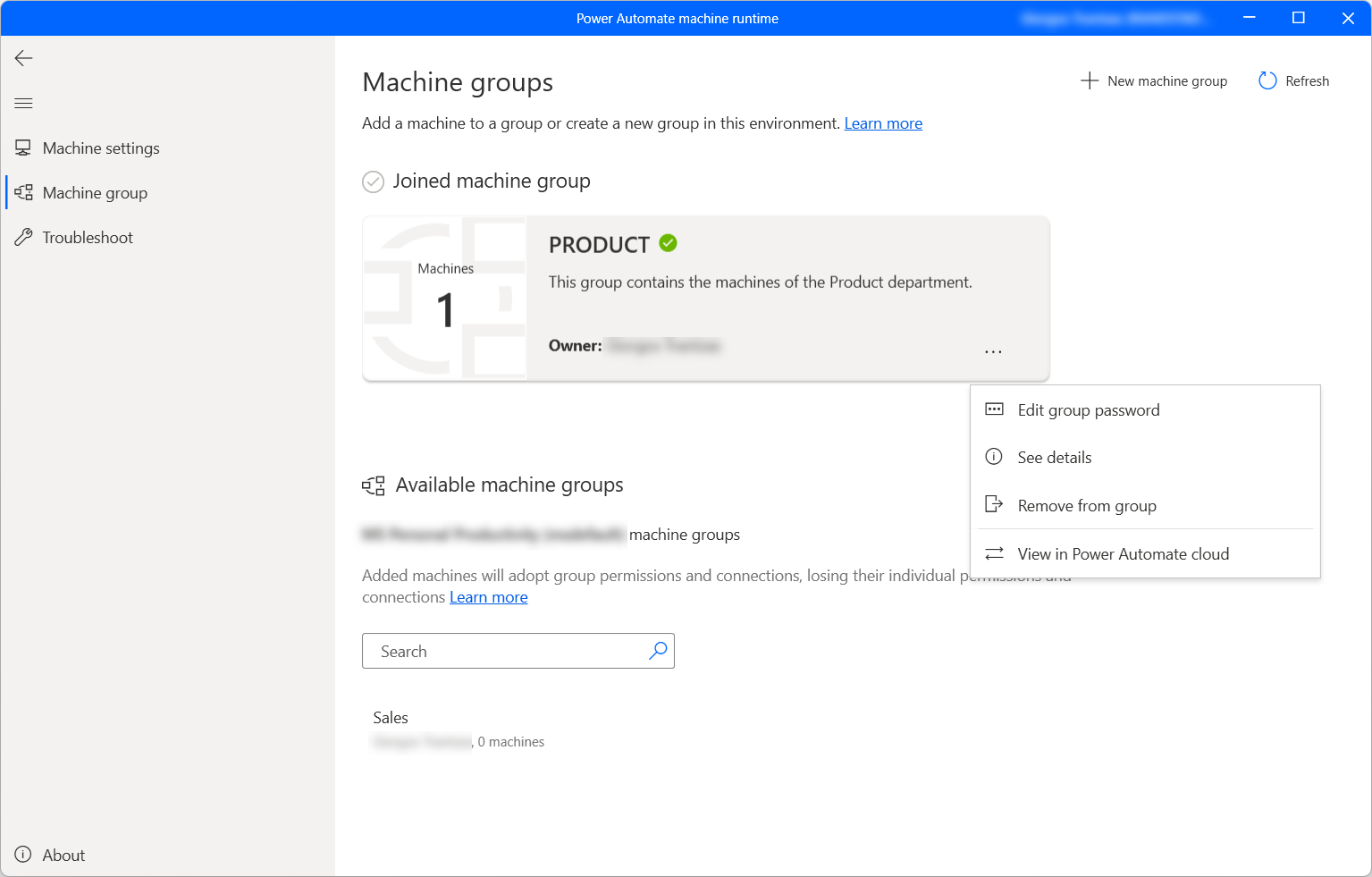 Screenshot of the Leave group option.