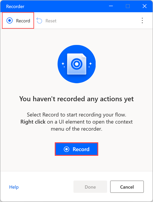 Screenshot of the Record button.