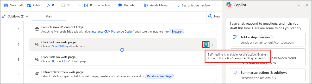 Screenshot of self-healing availability indicator.