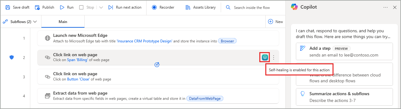 Screenshot of enabled self-healing icon
