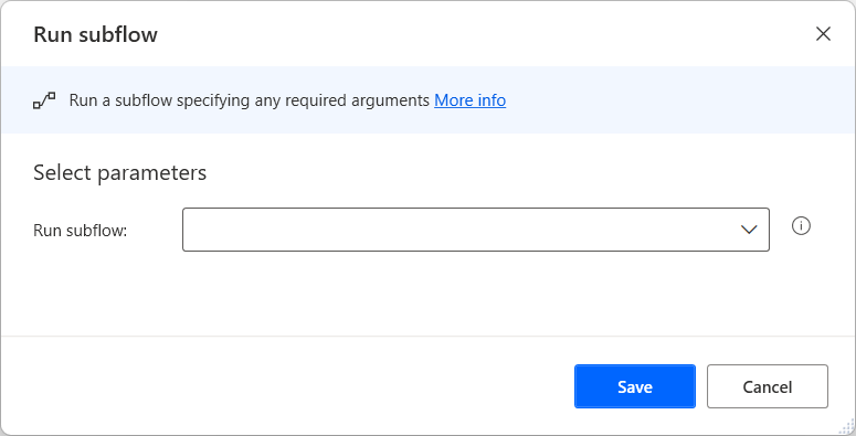 Screenshot of the Run subflow action.