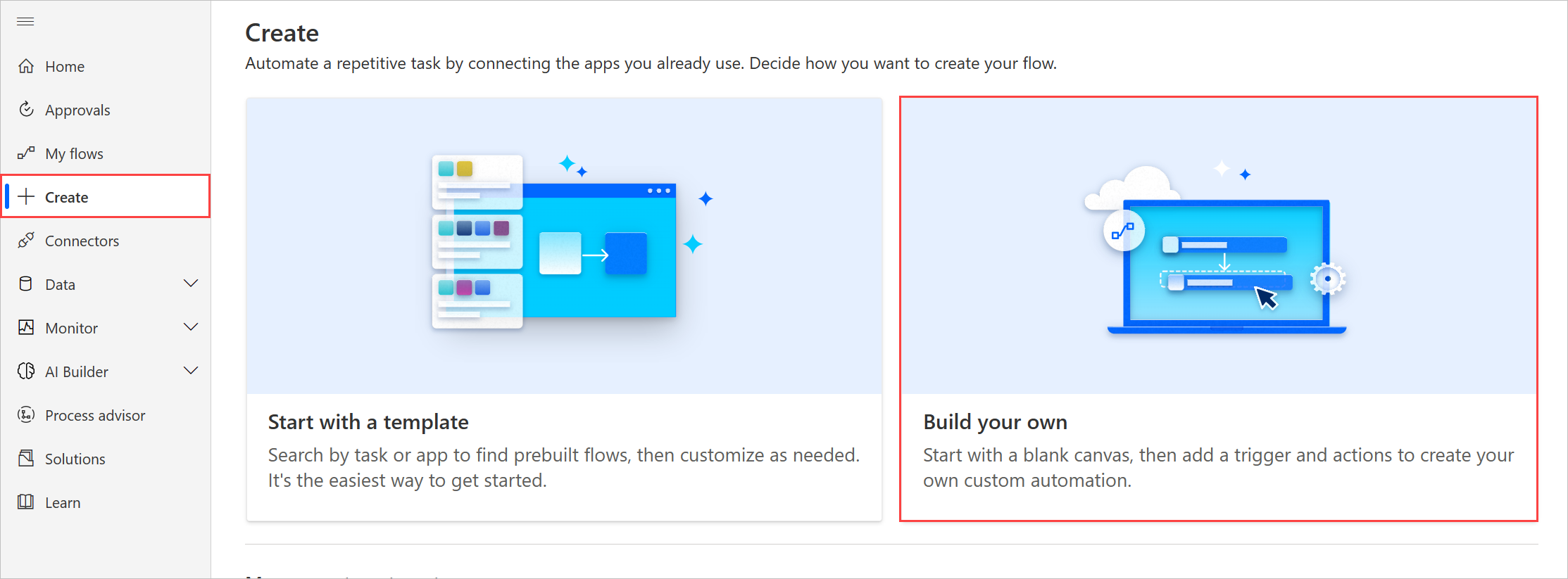 Screenshot of the option to create a new cloud flow.