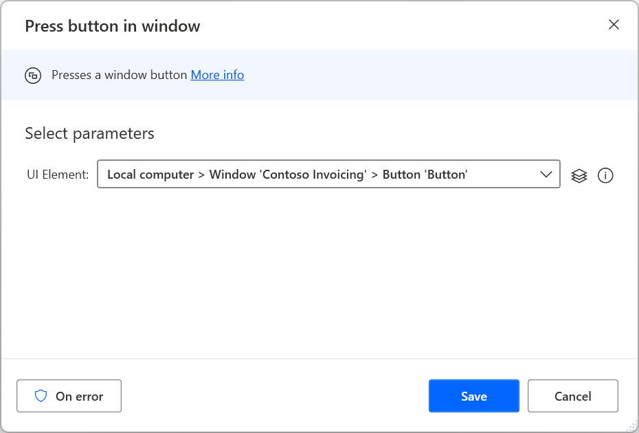 Screenshot of the Press button in window action.