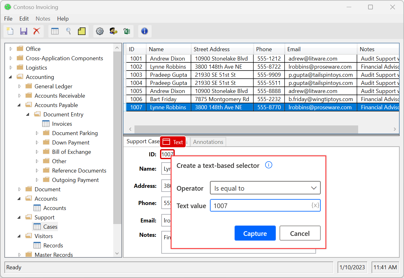 Screenshot of the Create a text-based selector dialog.