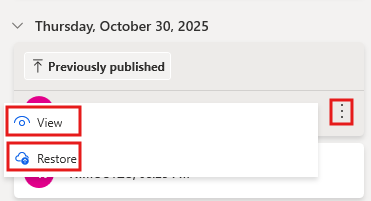 Screenshot of a context menu showing View and Restore options.