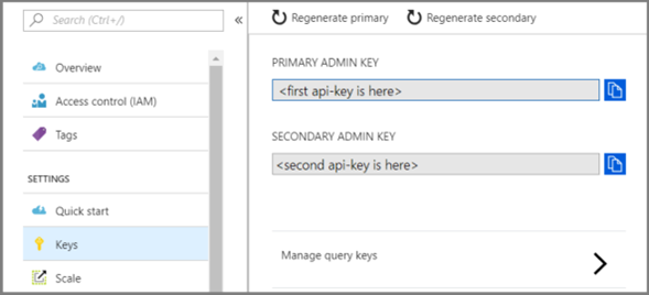 API keys in the Azure portal.