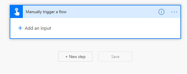Screenshot of the Manually trigger a flow dialog with the Add an input button.