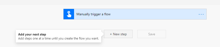 Screenshot of the Power Automate flow designer with the New Step button under the trigger box.