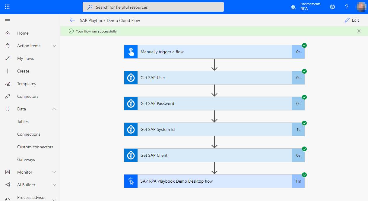 Screenshot of the Run flow history in Power Automate.