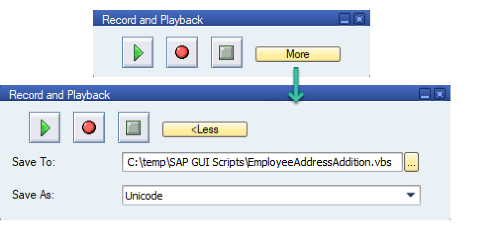 Screenshot of saving the recording file in the Record and Playback dialog.