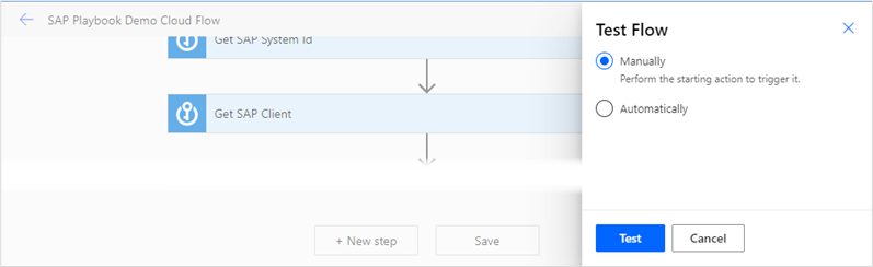 Screenshot of the Test Flow dialog in the Power Automate portal.
