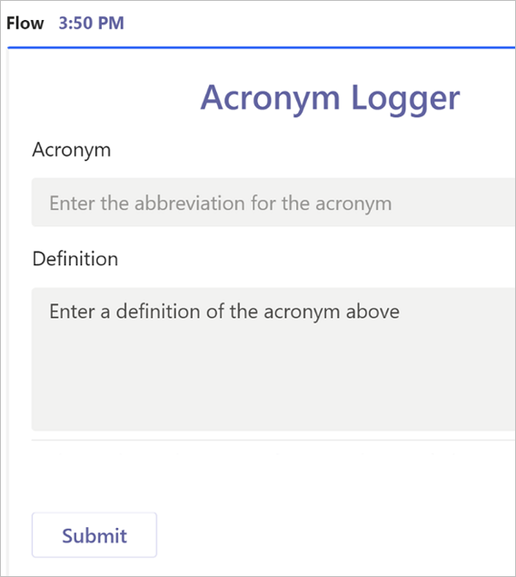 Adaptive Cards acronym form sample - Power Automate | Microsoft Learn