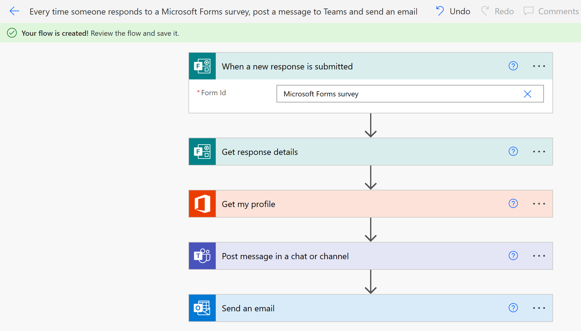 Screenshot of a cloud flow that's been built from a description.