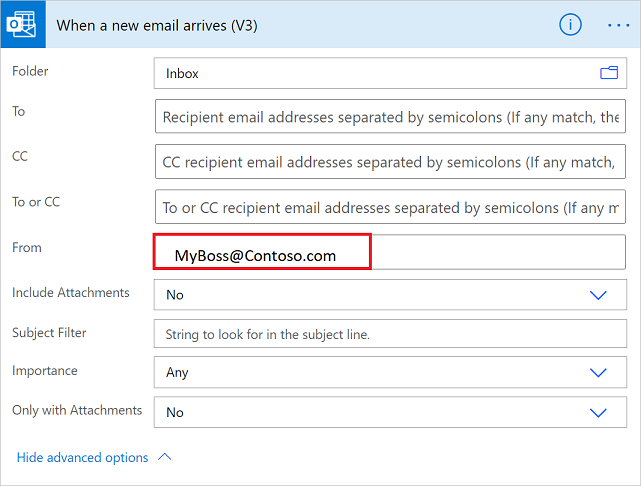 Screenshot of email property.