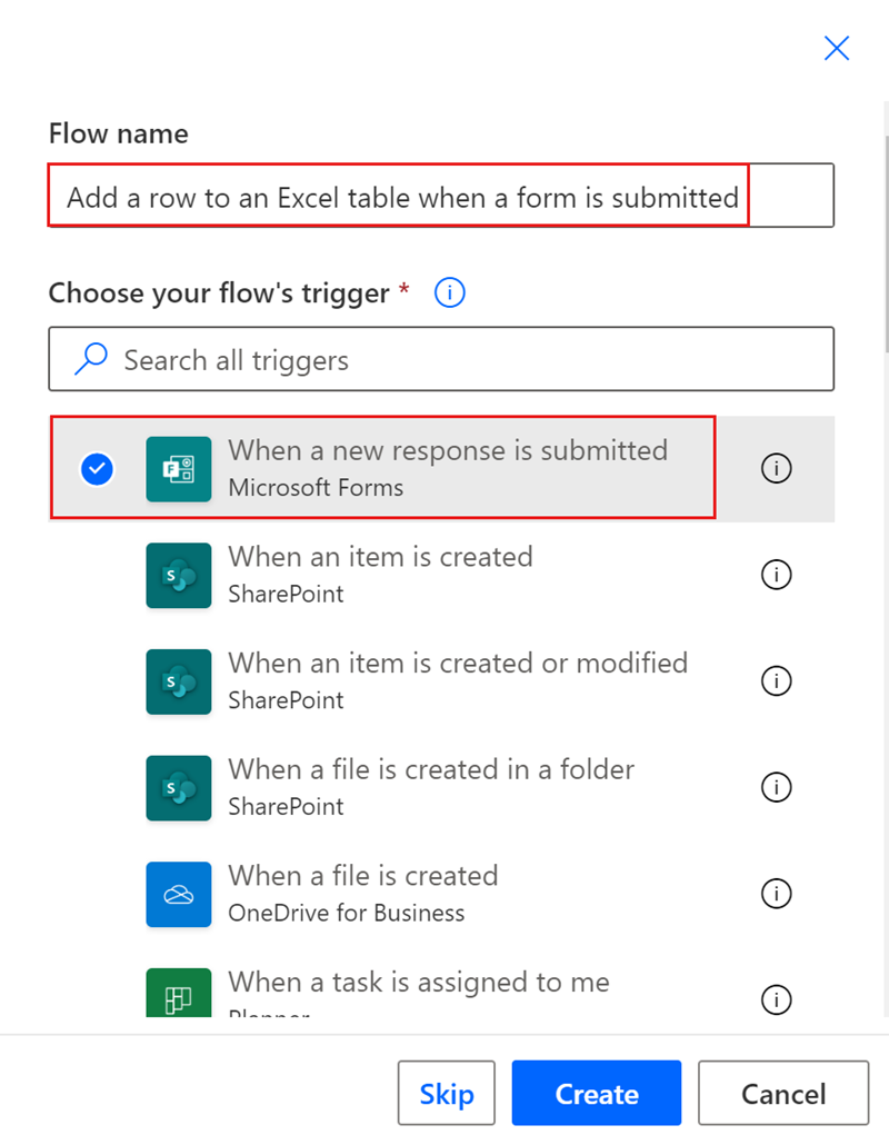 Screenshot of a cloud flow with a Microsoft Forms trigger displayed.