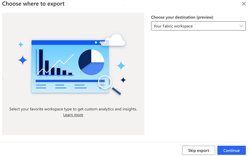 Screenshot of optional 'Export to Fabric workspace' step.