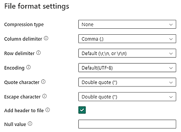 Screenshot of the File format settings screen.