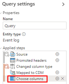 Screenshot of the Applied steps in the Query settings dialog.