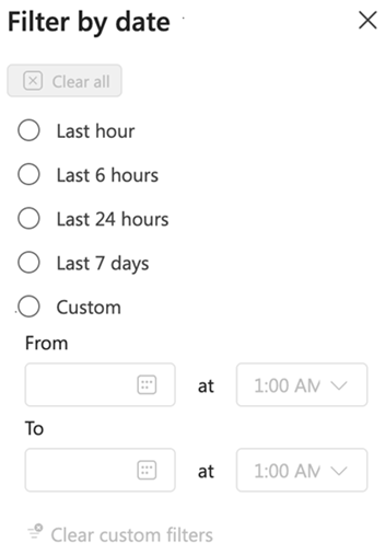 Screenshot of the timeframe filter settings panel.