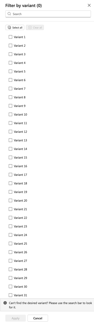 Screenshot of the variant filter settings panel.
