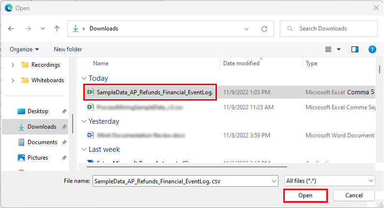 Screenshot of the downloaded sample data file.