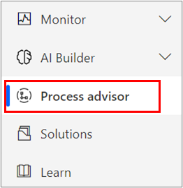 Screenshot of the process advisor menu selection.