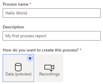 Screenshot of the process name and Data (preview) button.