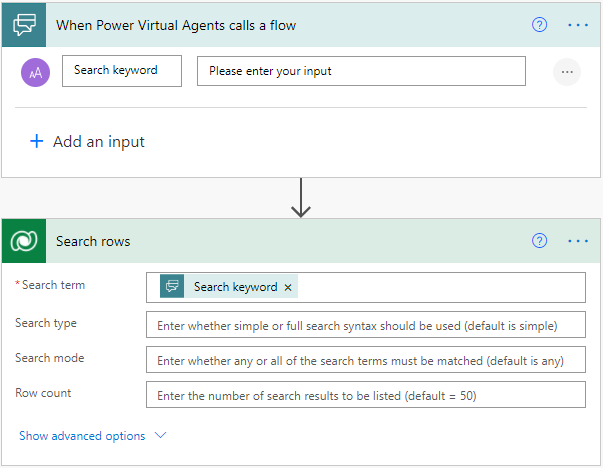 Power Virtual Agent calling a flow.