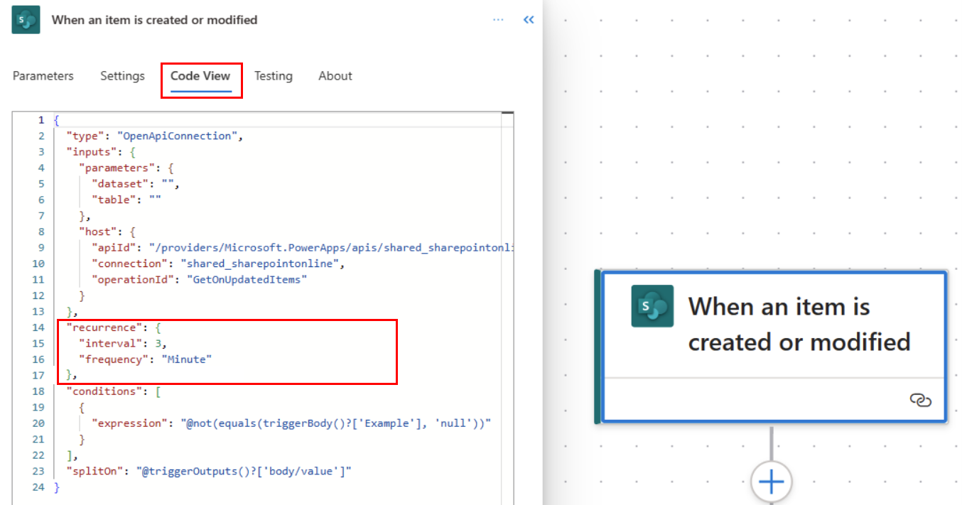 Screenshot of the recurrence section in Copilot.