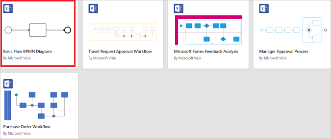 Screenshot of the Basic Flow BPMN Diagram template option.