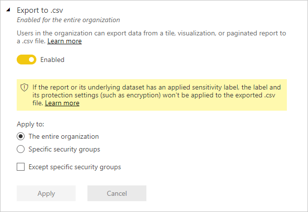 Screenshot of export to .csv setting
