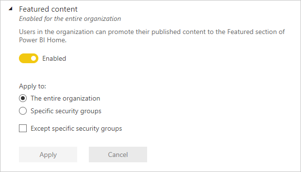 Screenshot of featured content tenant setting.