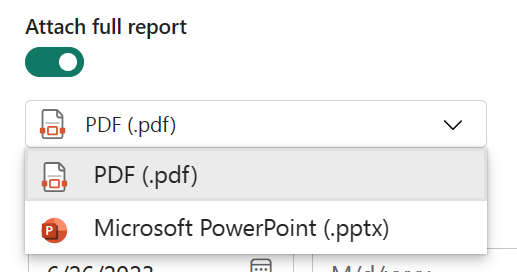 Screenshot showing the Attach full report dropdown.