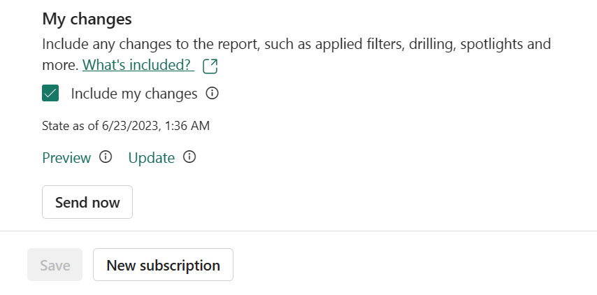 Screenshot showing the My changes section of the Subscriptions pane.