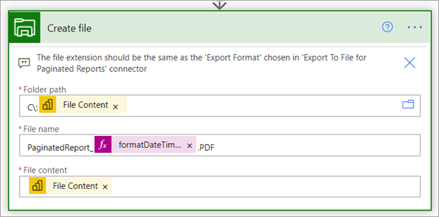 Select the folder where you want to export your paginated report