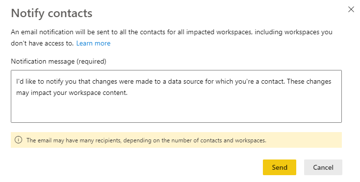 Screenshot of data source notify contacts dialog.