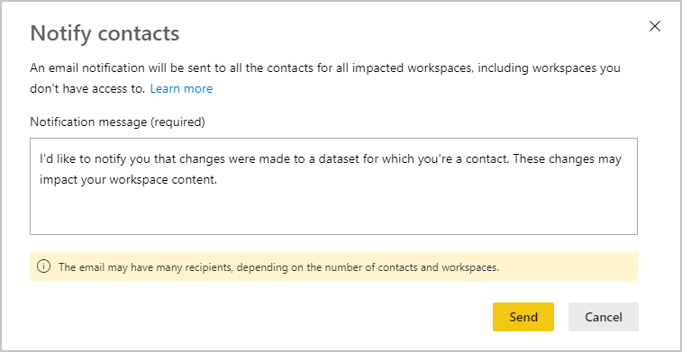 Notify contacts dialog