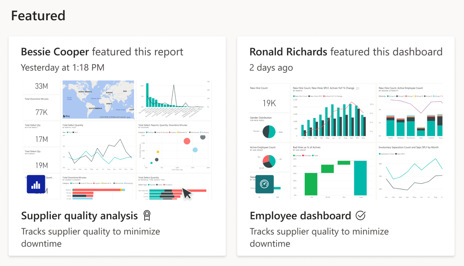 Power BI Featured content on Home