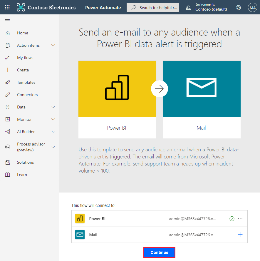 Integrate Power BI data alerts with Power Automate Power BI