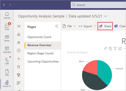 Screenshot of Share in Microsoft Teams from the Microsoft Teams app.